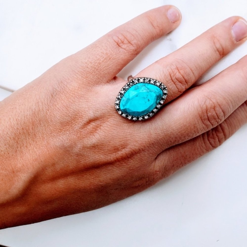 Turquoise Color Stone Statement Ring - Picture 5 of 5